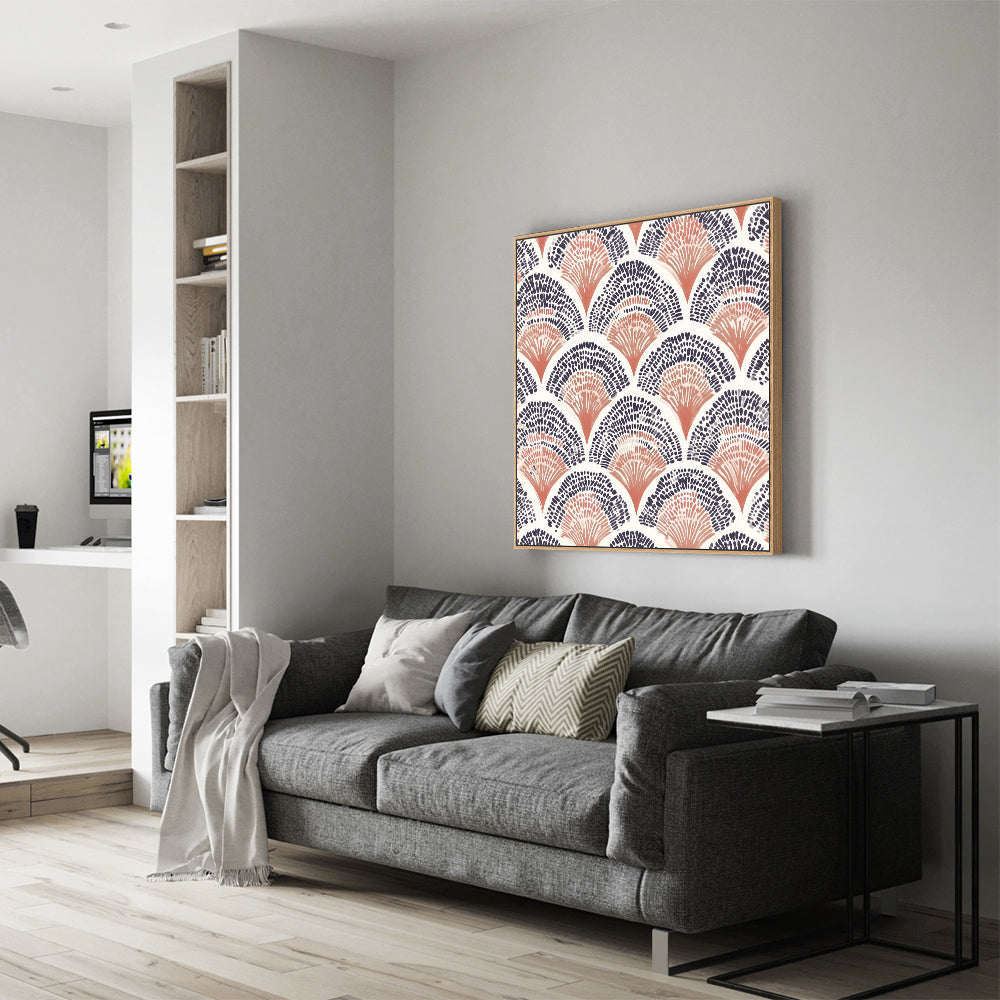 Modern Fan Pattern Canvas Wall Art - Navy And Terracotta Design