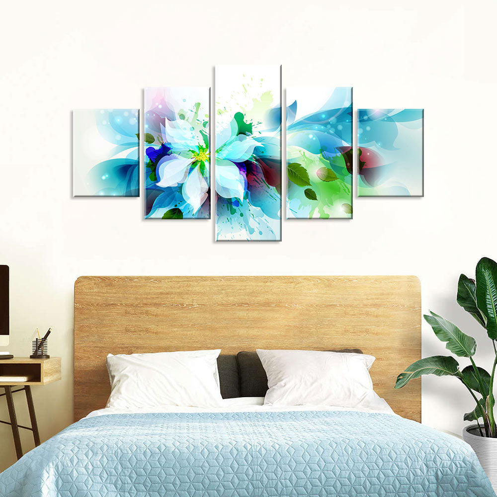 Abstract Blue Floral Multi-Panel Canvas Wall Art