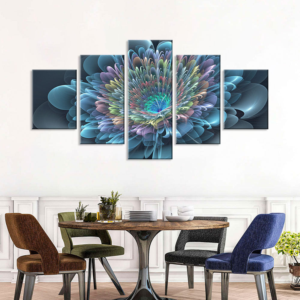 Abstract Blue Rainbow Flower Canvas Wall Art