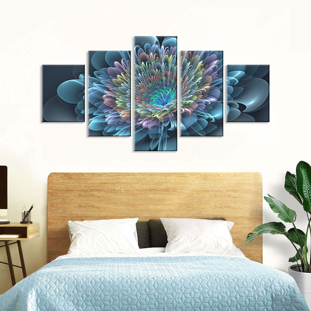 Abstract Blue Rainbow Flower Canvas Wall Art