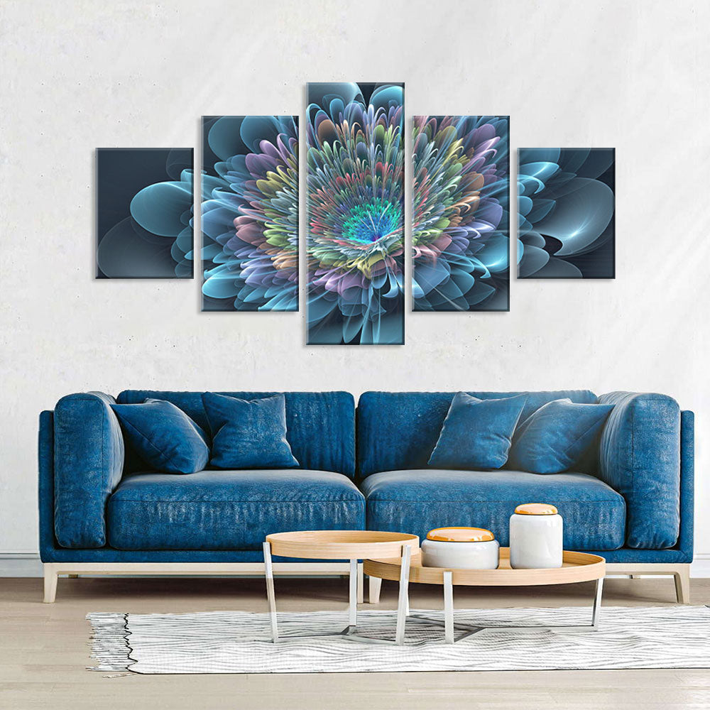 Abstract Blue Rainbow Flower Canvas Wall Art