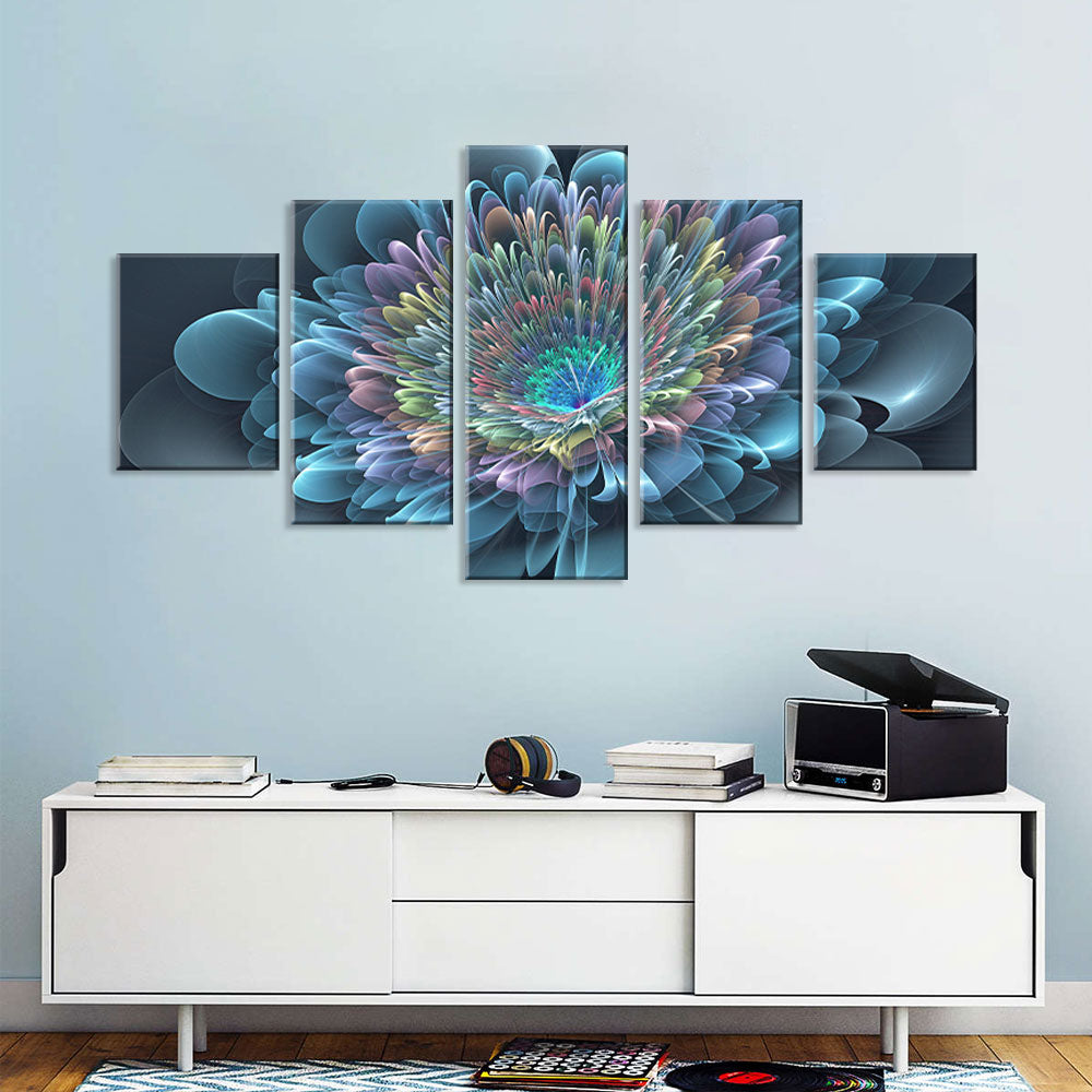 Abstract Blue Rainbow Flower Canvas Wall Art