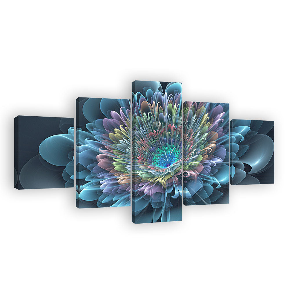 Abstract Blue Rainbow Flower Canvas Wall Art