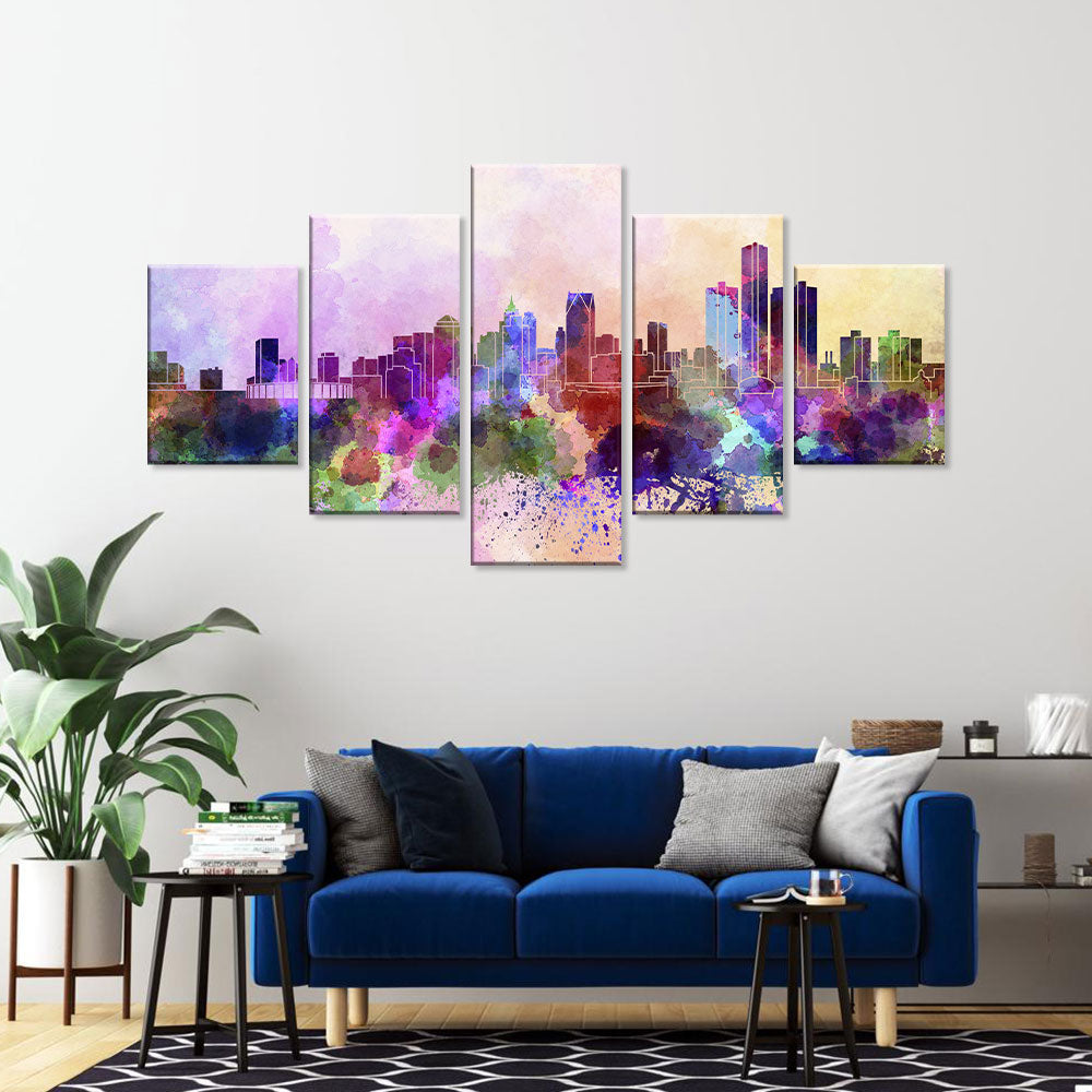 Colorful Watercolor City Skyline Canvas Wall Art