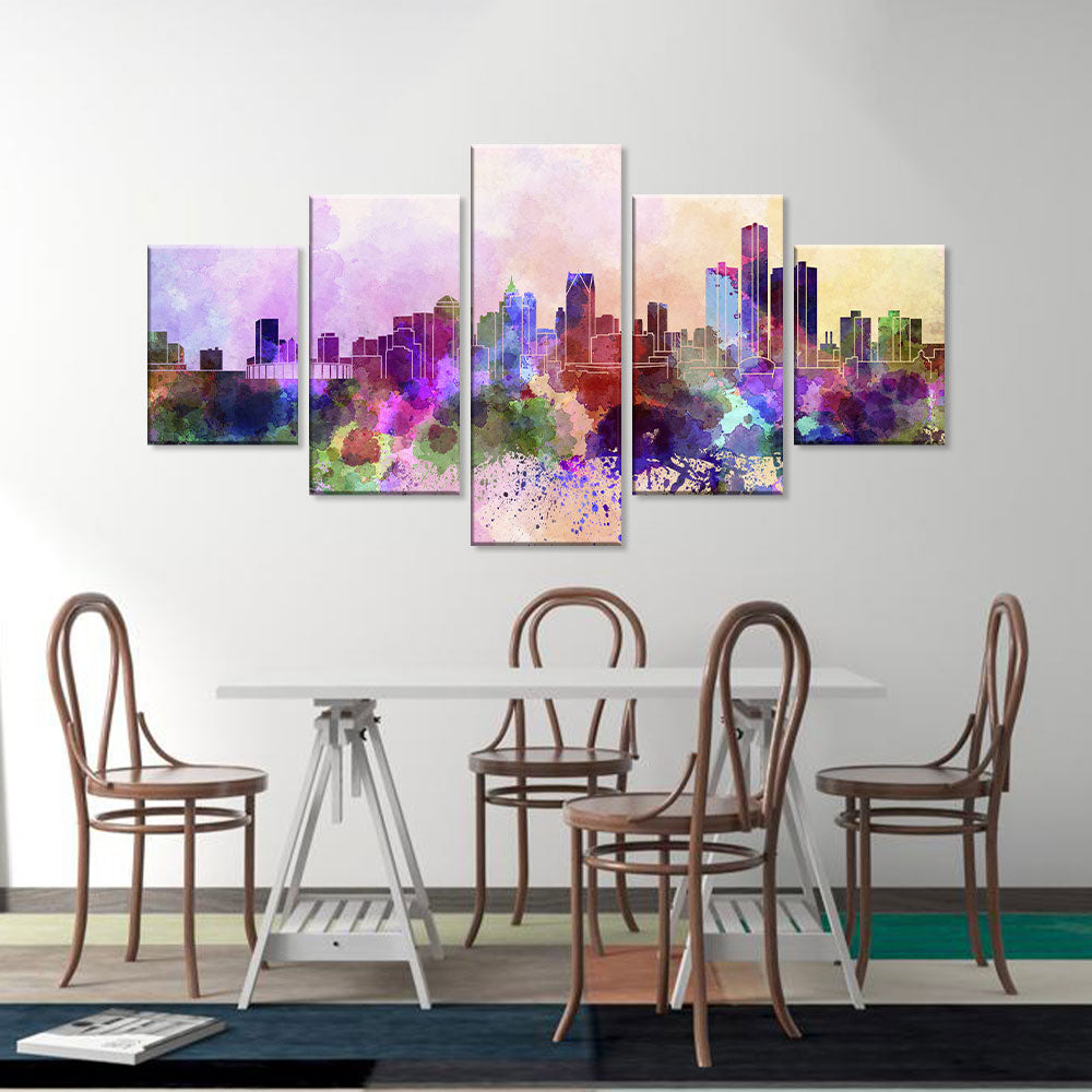 Colorful Watercolor City Skyline Canvas Wall Art