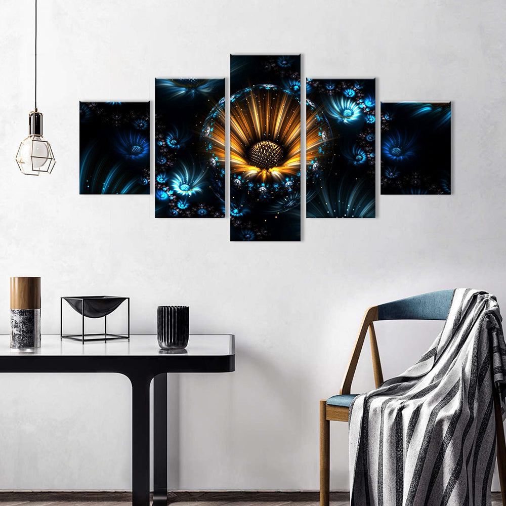 Abstract Fractal Night Flowers Canvas Wall Art