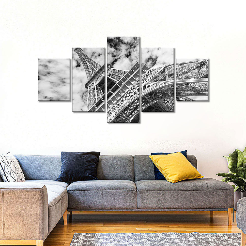 Black and White Eiffel Tower Cloudscape Canvas Wall Art