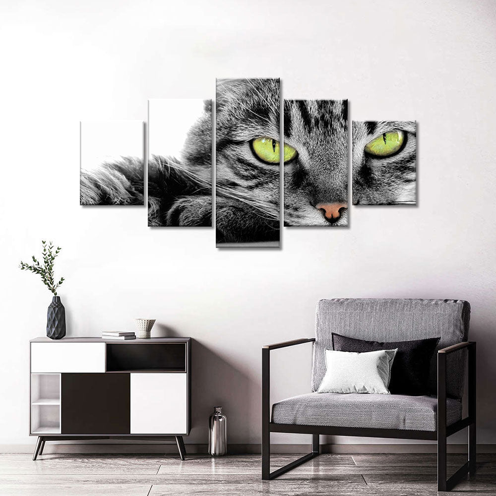 Black and White Green Eye Cat Canvas Wall Art