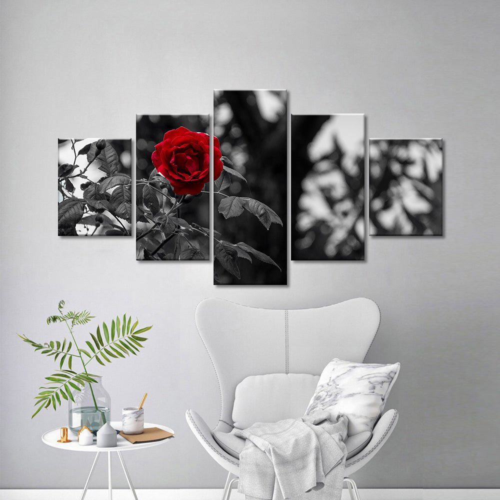 Black and White Lone Rose Canvas Wall Art