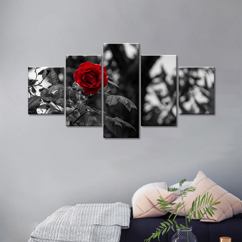 Black and White Lone Rose Canvas Wall Art