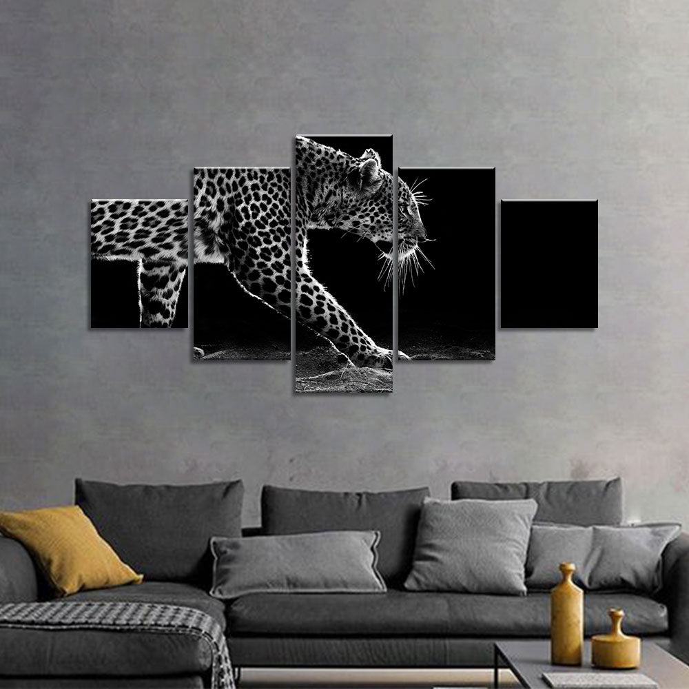 Black and White Walking Leopard Canvas Wall Art