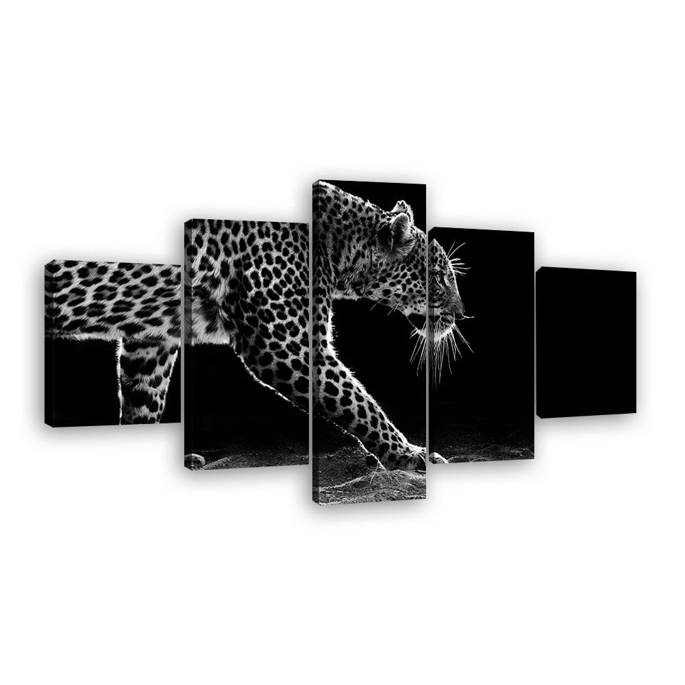 Black and White Walking Leopard Canvas Wall Art