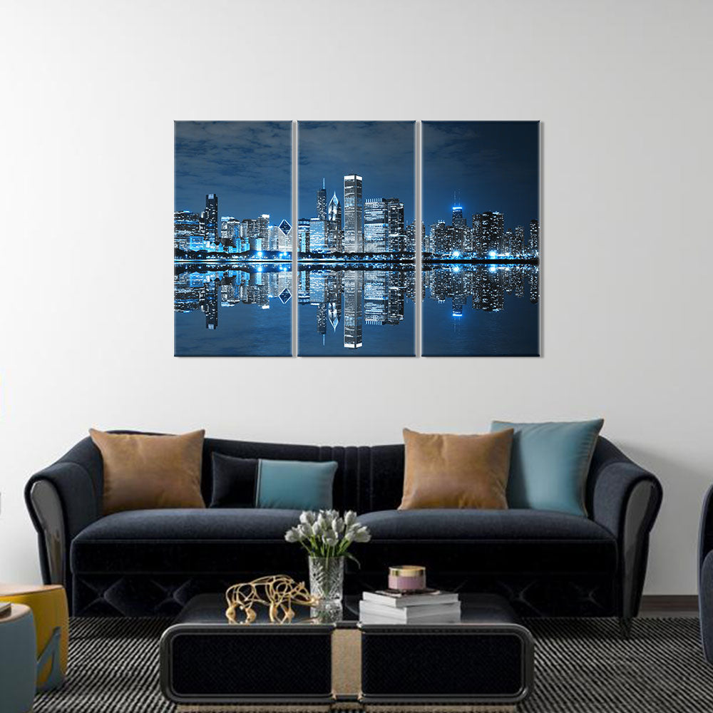 Chicago Blue City Reflection Canvas Wall Art