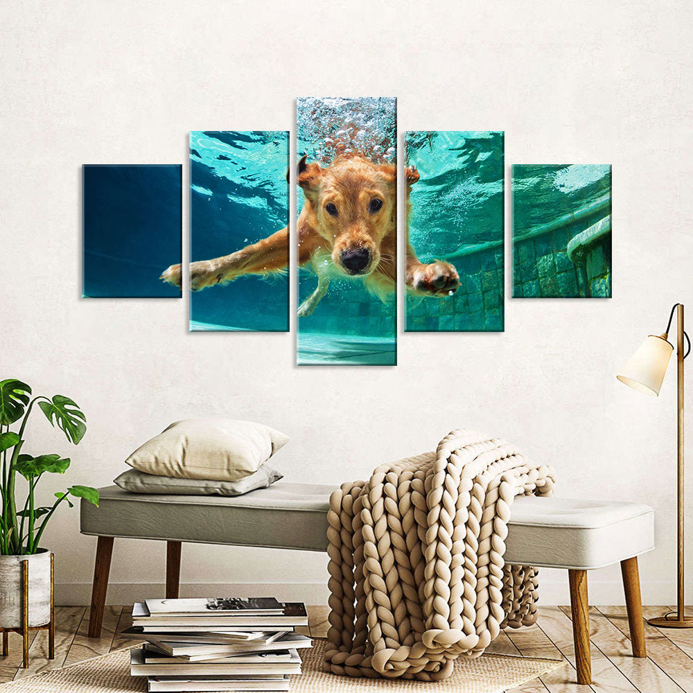 Golden Retriever Diving Underwater Canvas Wall Art