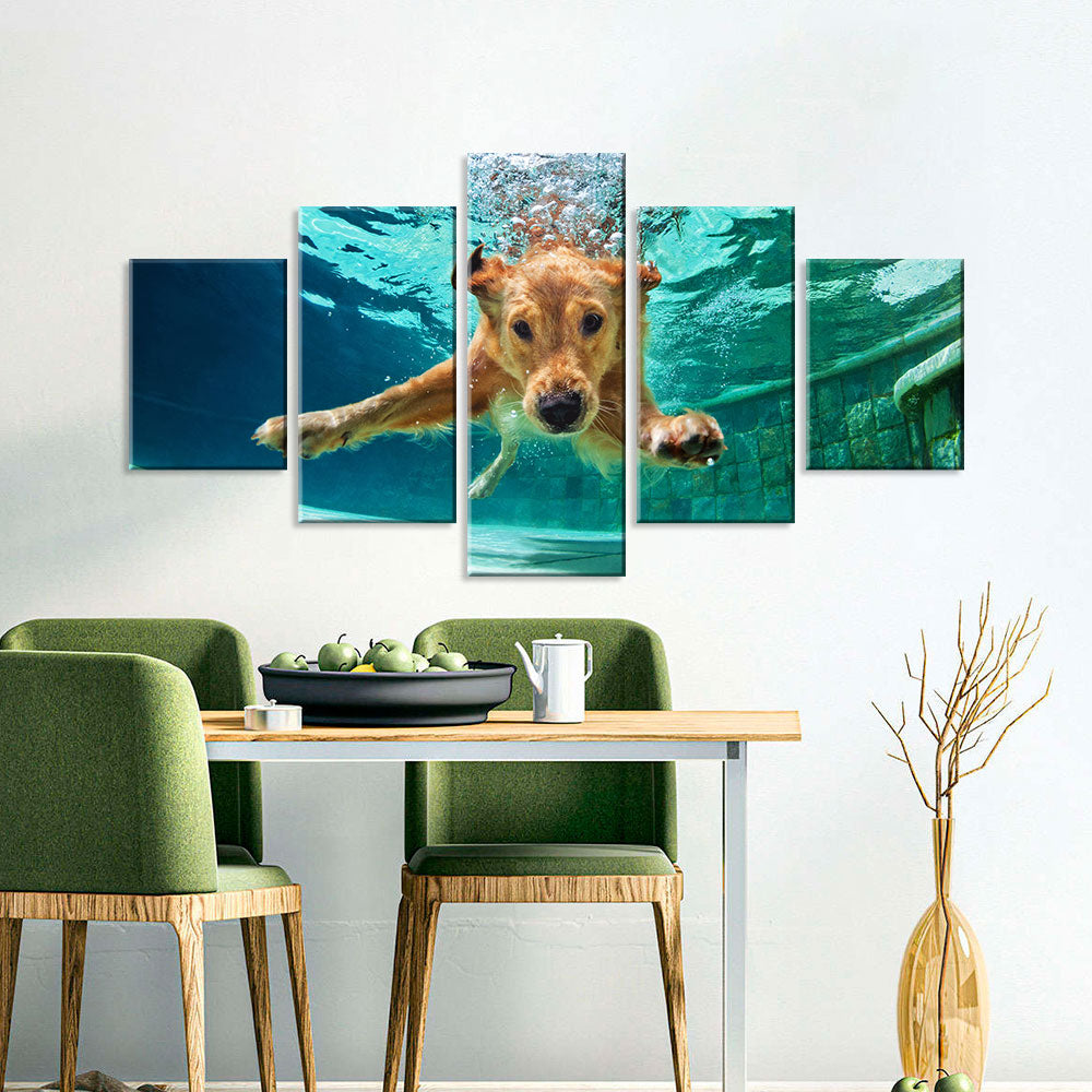 Golden Retriever Diving Underwater Canvas Wall Art