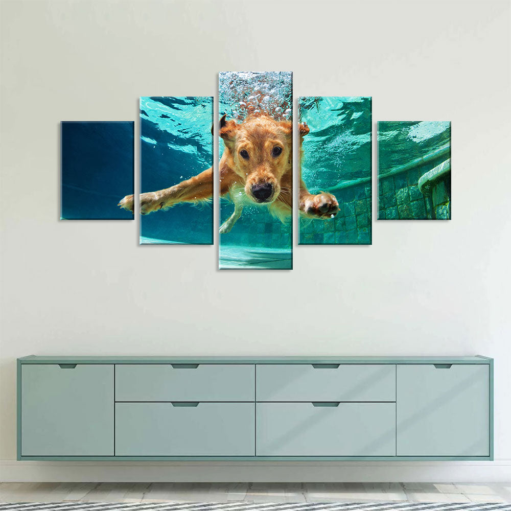 Golden Retriever Diving Underwater Canvas Wall Art