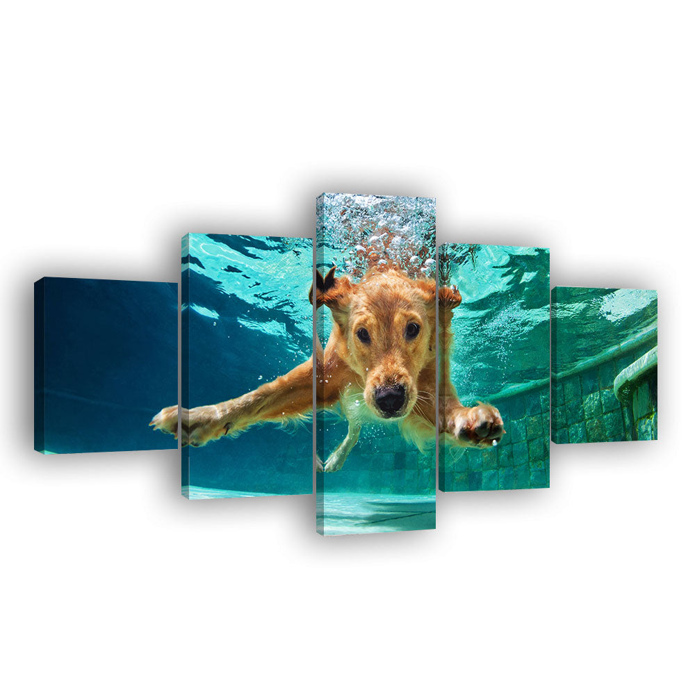 Golden Retriever Diving Underwater Canvas Wall Art