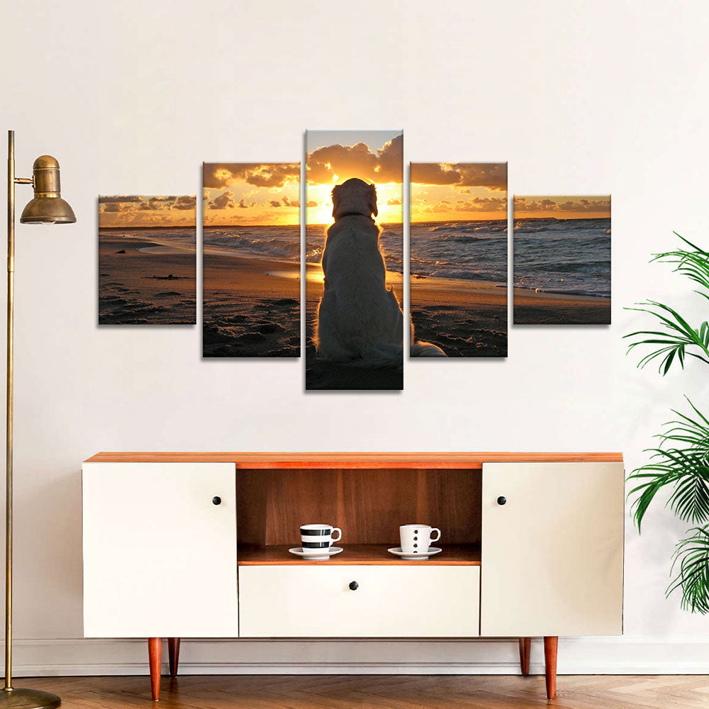Golden Retriever Sunset Canvas Wall Art