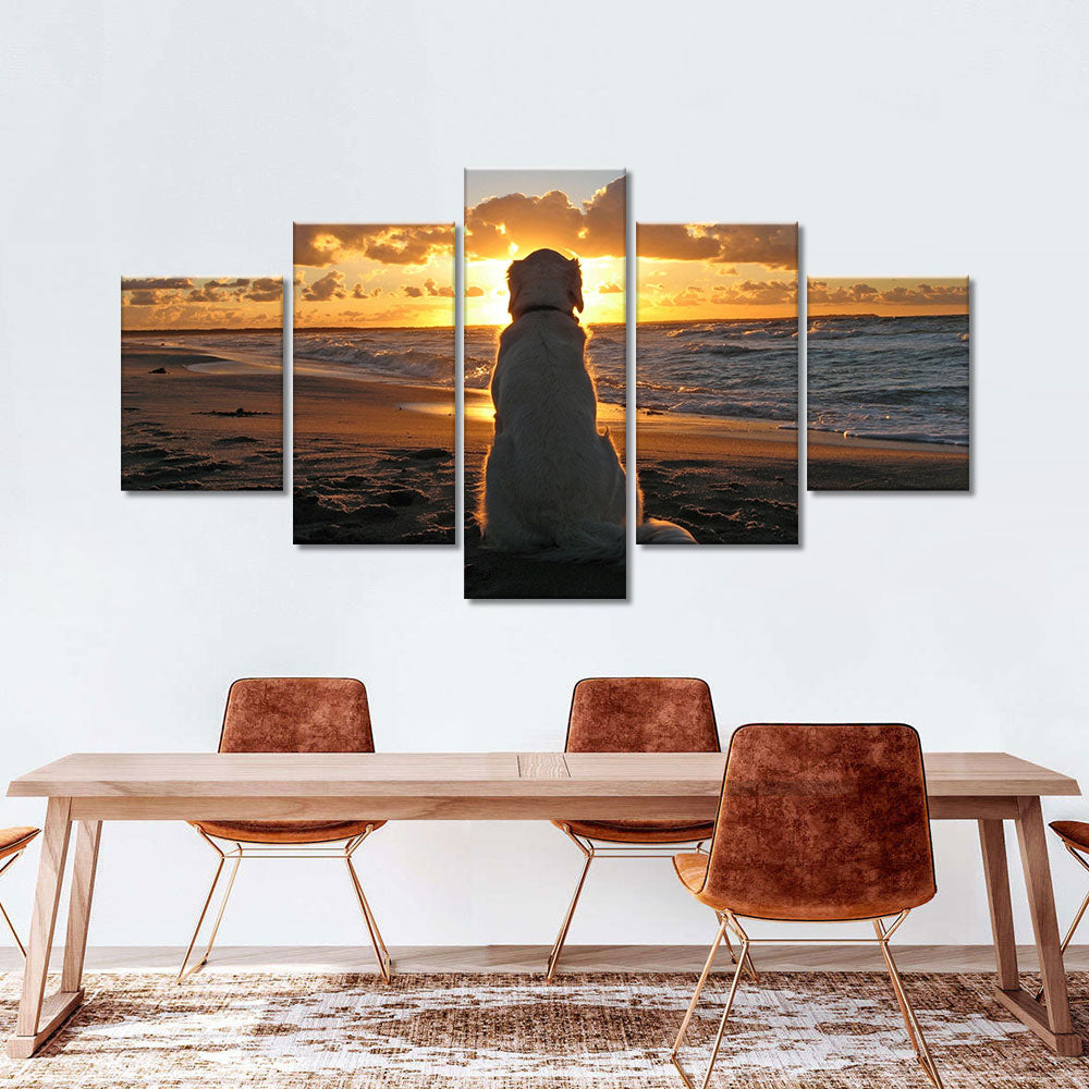 Golden Retriever Sunset Canvas Wall Art