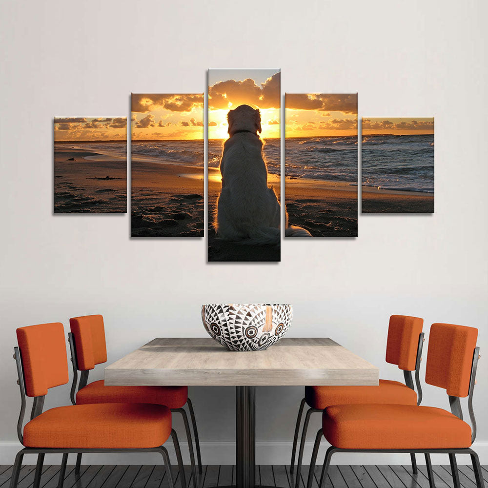 Golden Retriever Sunset Canvas Wall Art