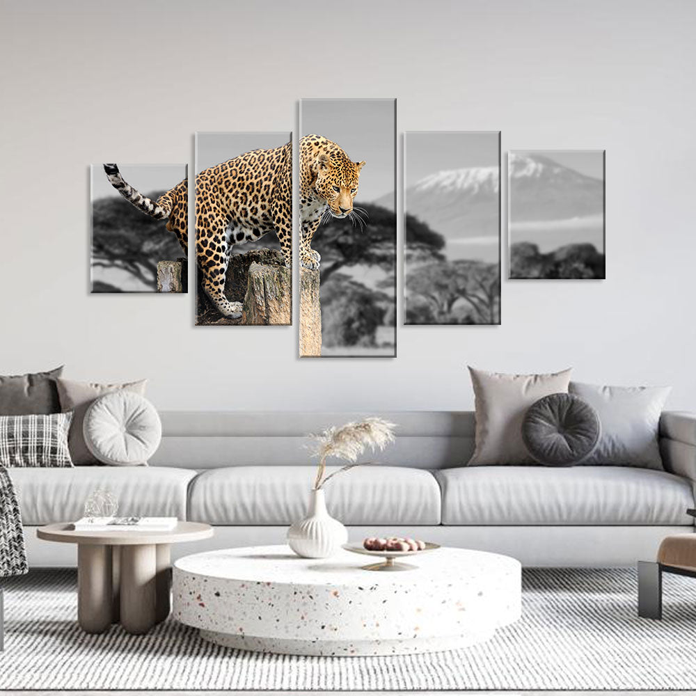 Leopard Standing on Tree Root Canvas Wall Art