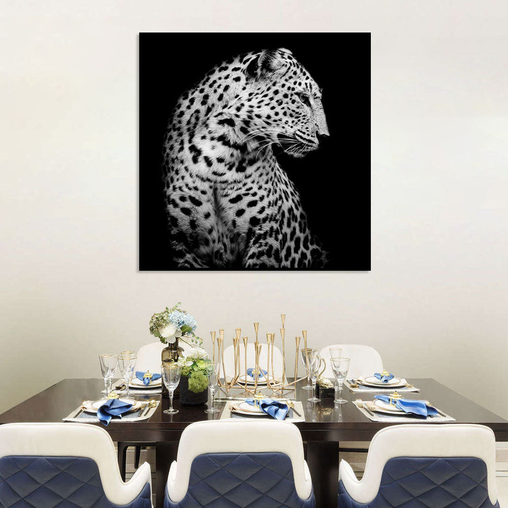 Majestic Leopard Black And White Canvas Wall Art