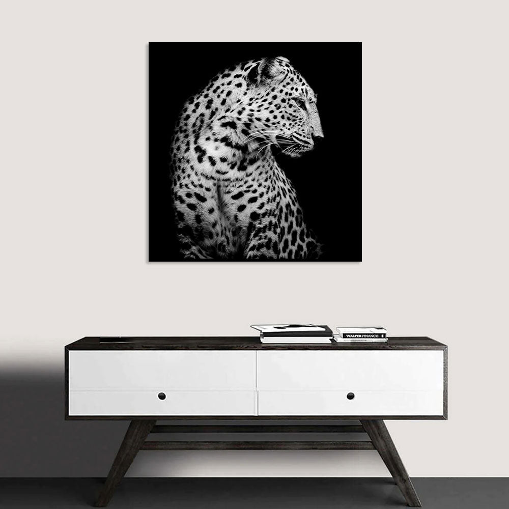 Majestic Leopard Black And White Canvas Wall Art
