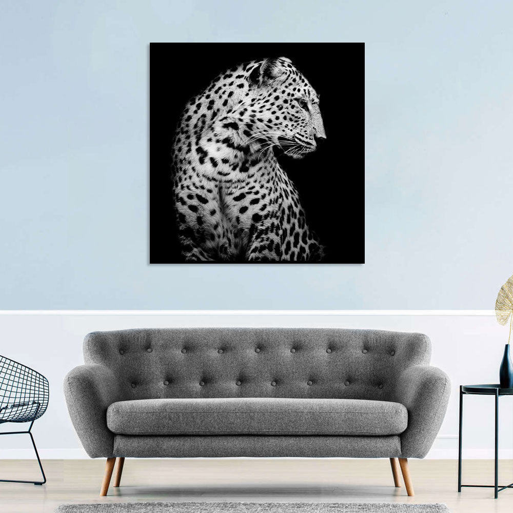 Majestic Leopard Black And White Canvas Wall Art