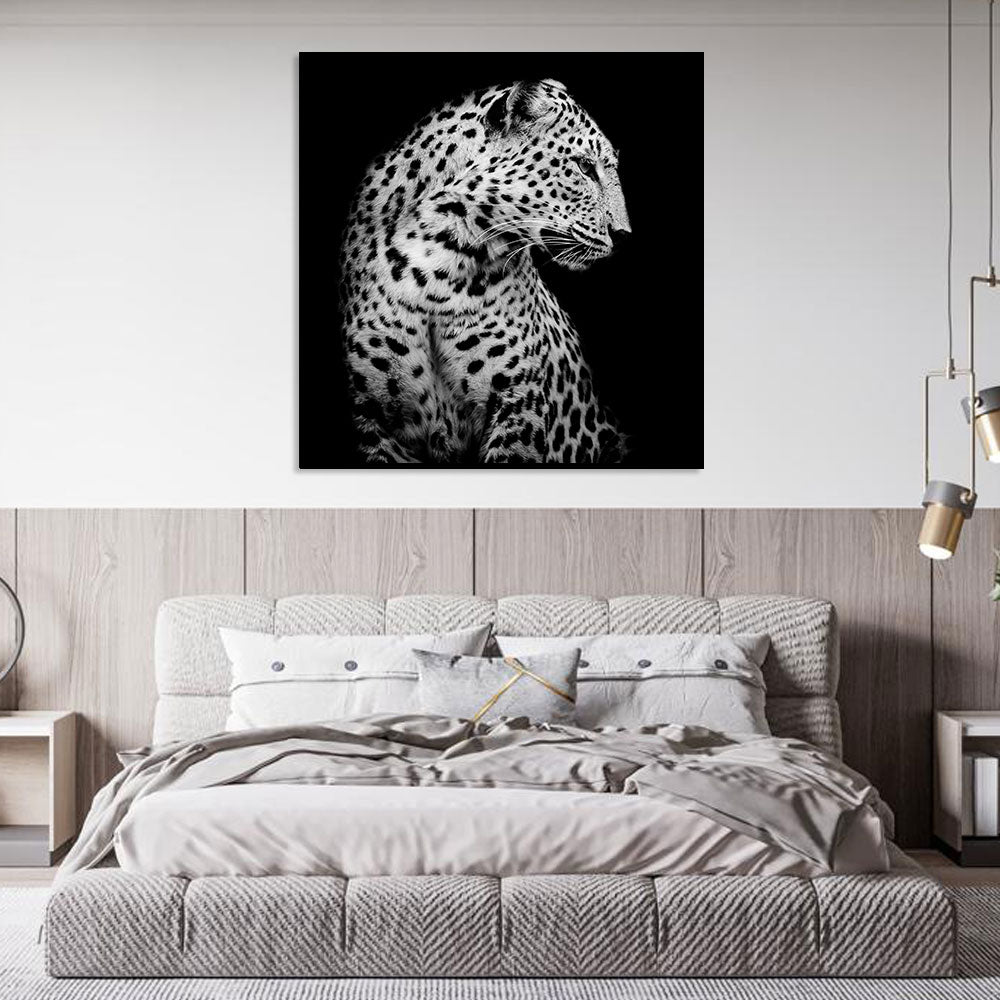 Majestic Leopard Black And White Canvas Wall Art
