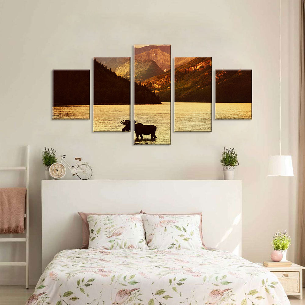 Moose In Tranquil Lake Canvas Wall Art