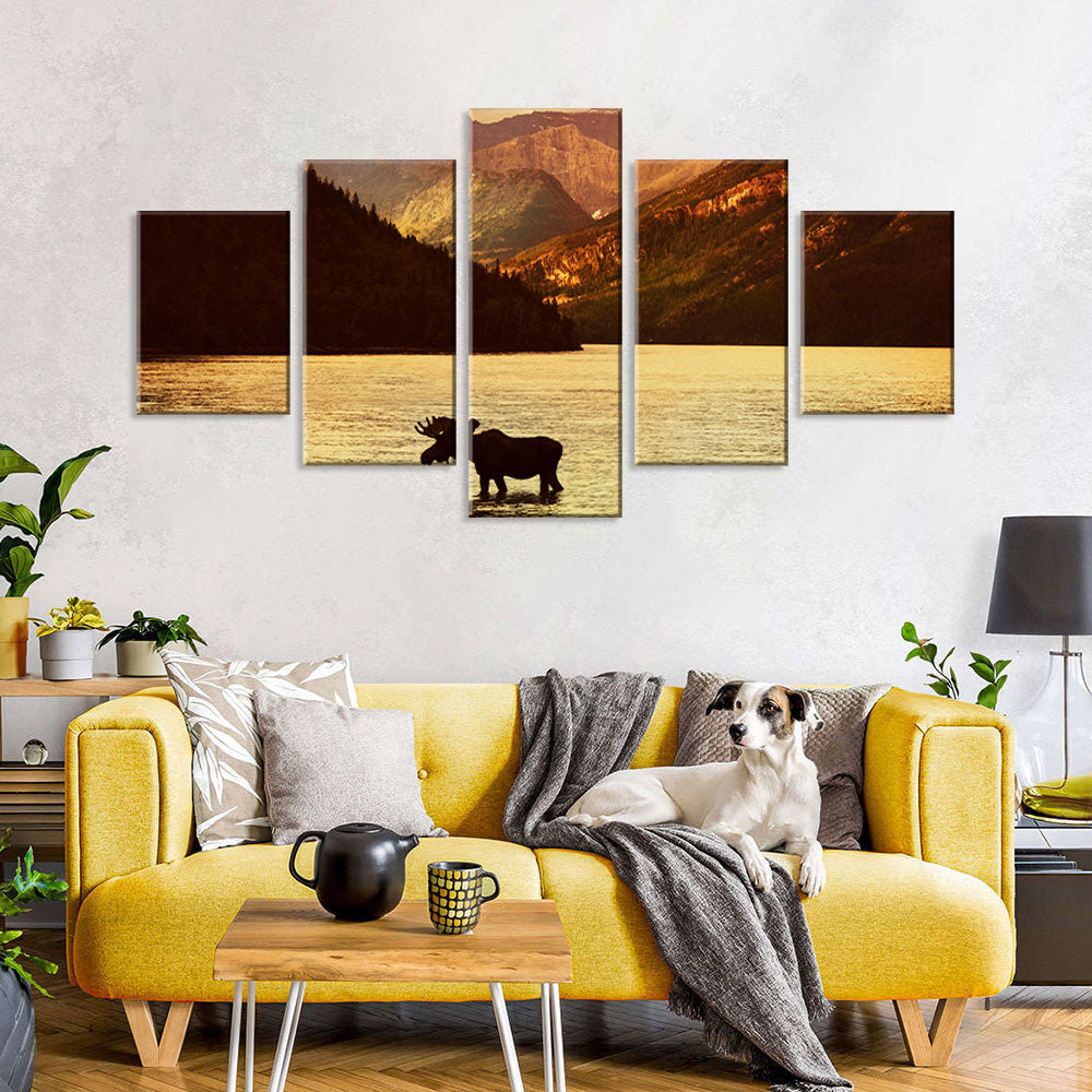 Moose In Tranquil Lake Canvas Wall Art