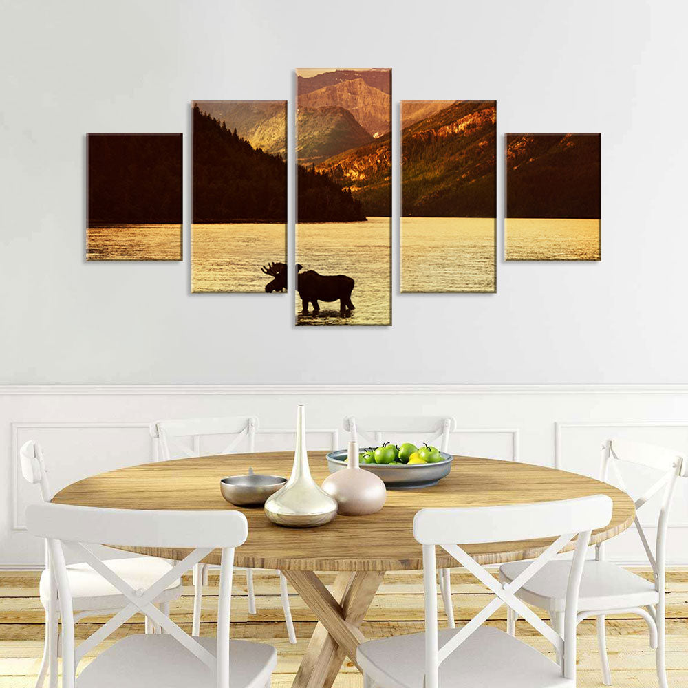 Moose In Tranquil Lake Canvas Wall Art