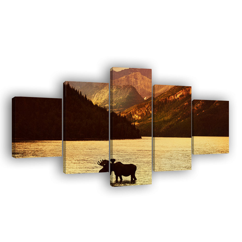 Moose In Tranquil Lake Canvas Wall Art