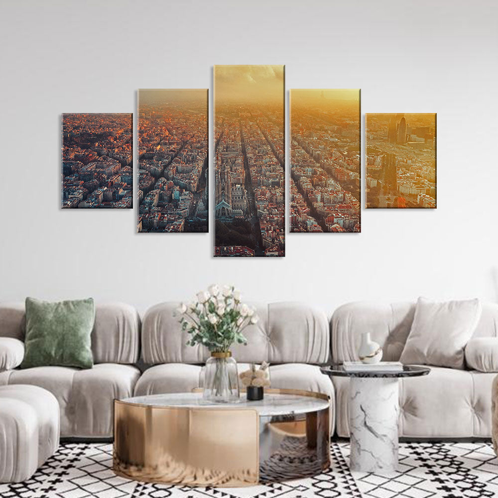 Morning Sunrise Barcelona Spain Canvas Wall Art