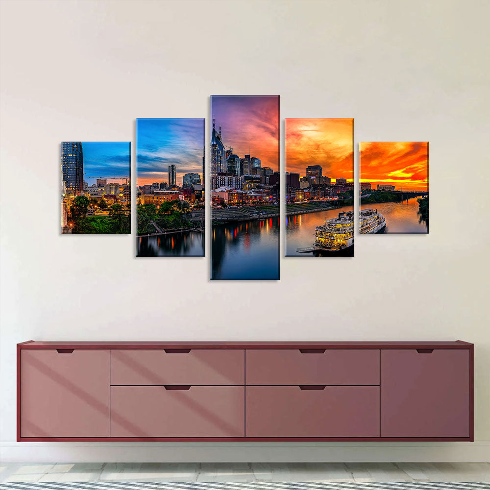 Nashville Skyline with Boat Canvas Wall Art