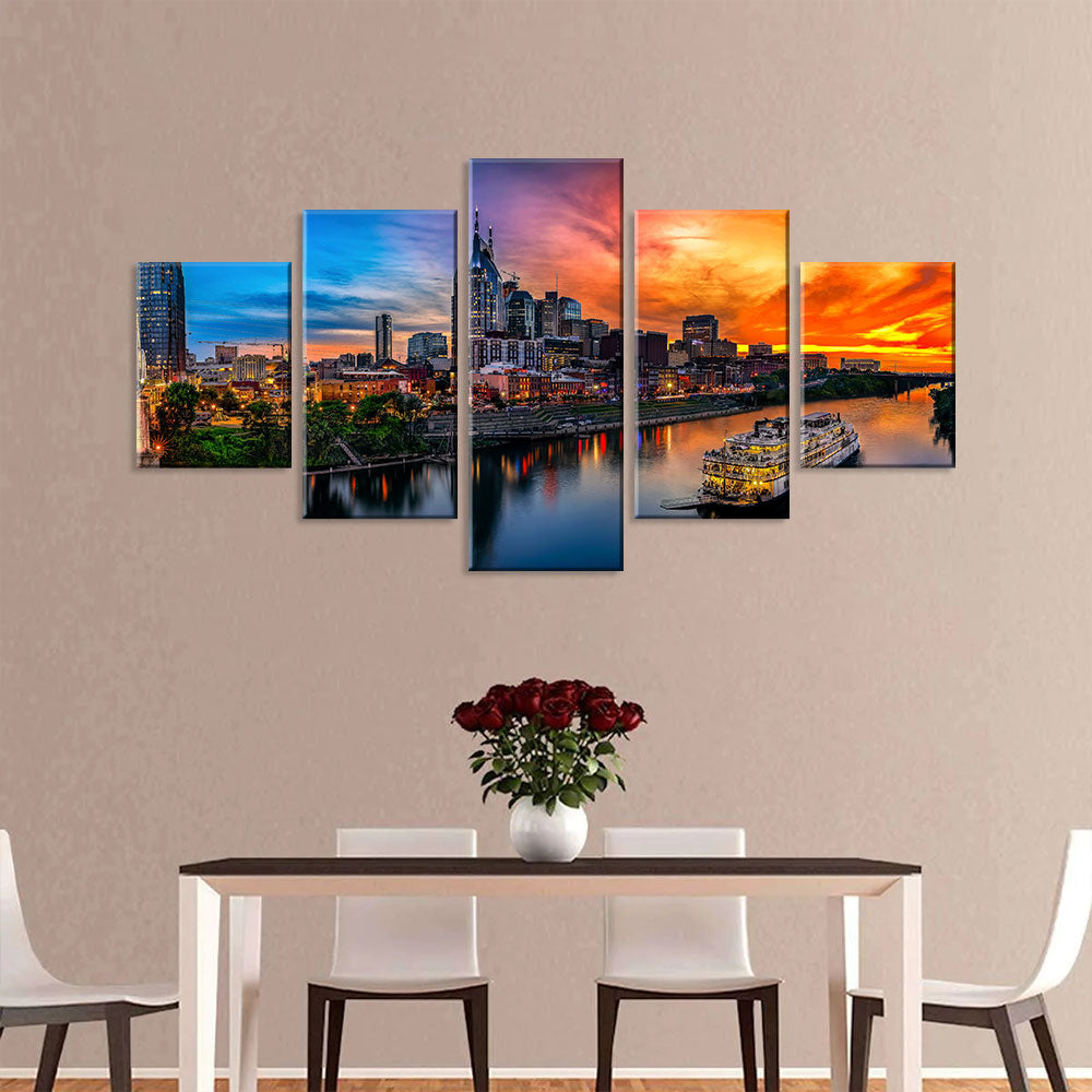 Nashville Skyline with Boat Canvas Wall Art