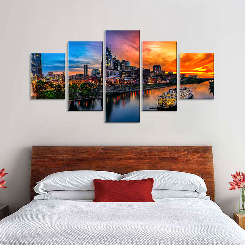 Nashville Skyline with Boat Canvas Wall Art