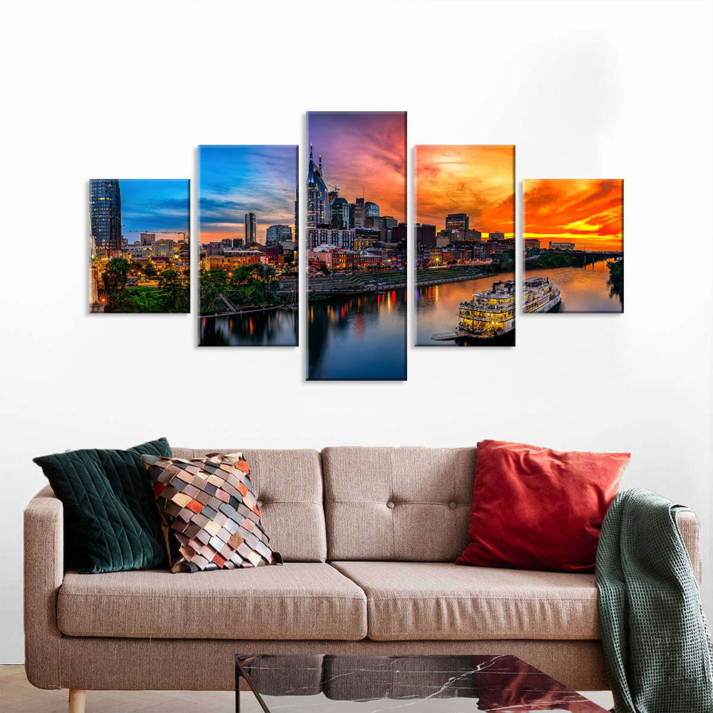 Nashville Skyline with Boat Canvas Wall Art