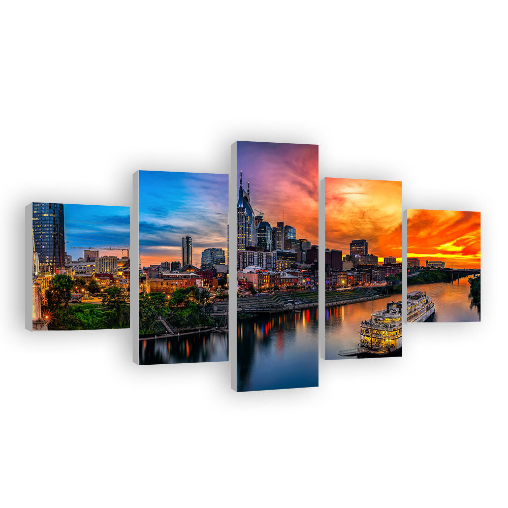 Nashville Skyline with Boat Canvas Wall Art