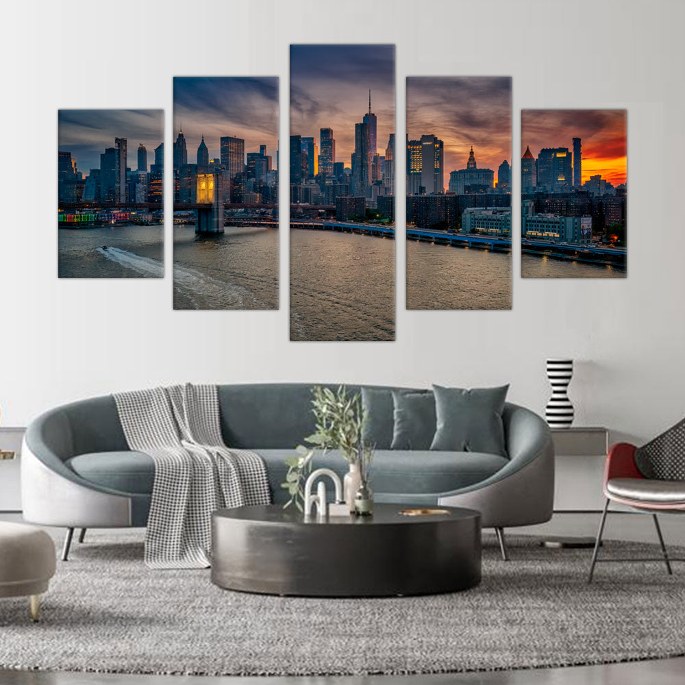 New York City Skyline and Brooklyn Bridge Canvas Wall Art
