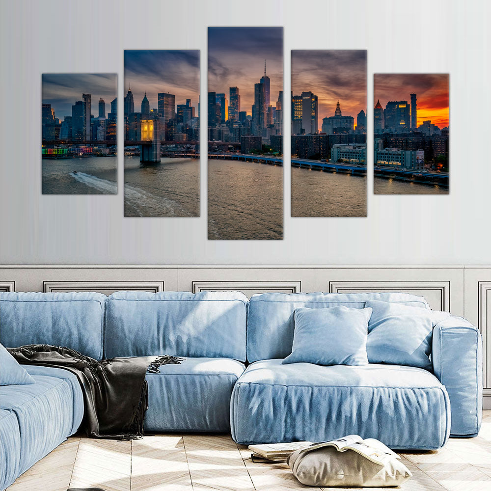 New York City Skyline and Brooklyn Bridge Canvas Wall Art