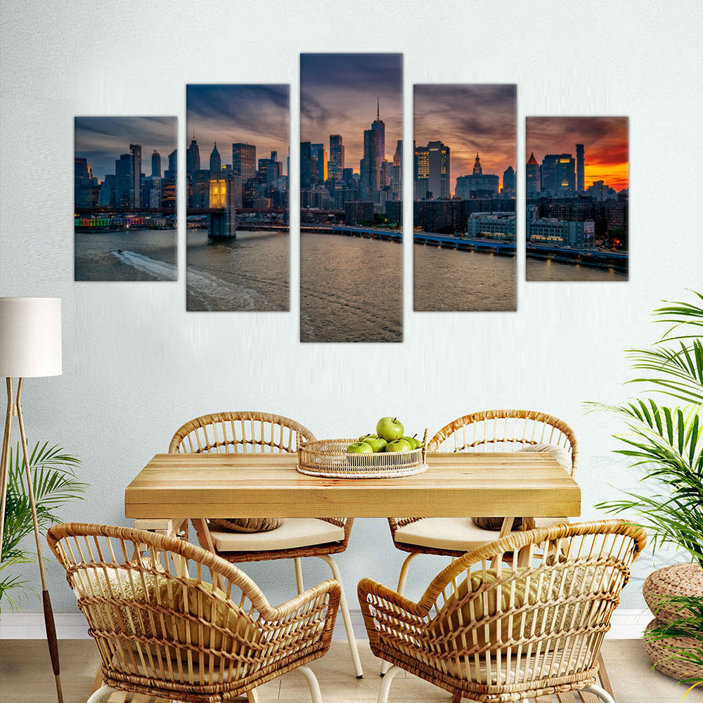 New York City Skyline and Brooklyn Bridge Canvas Wall Art