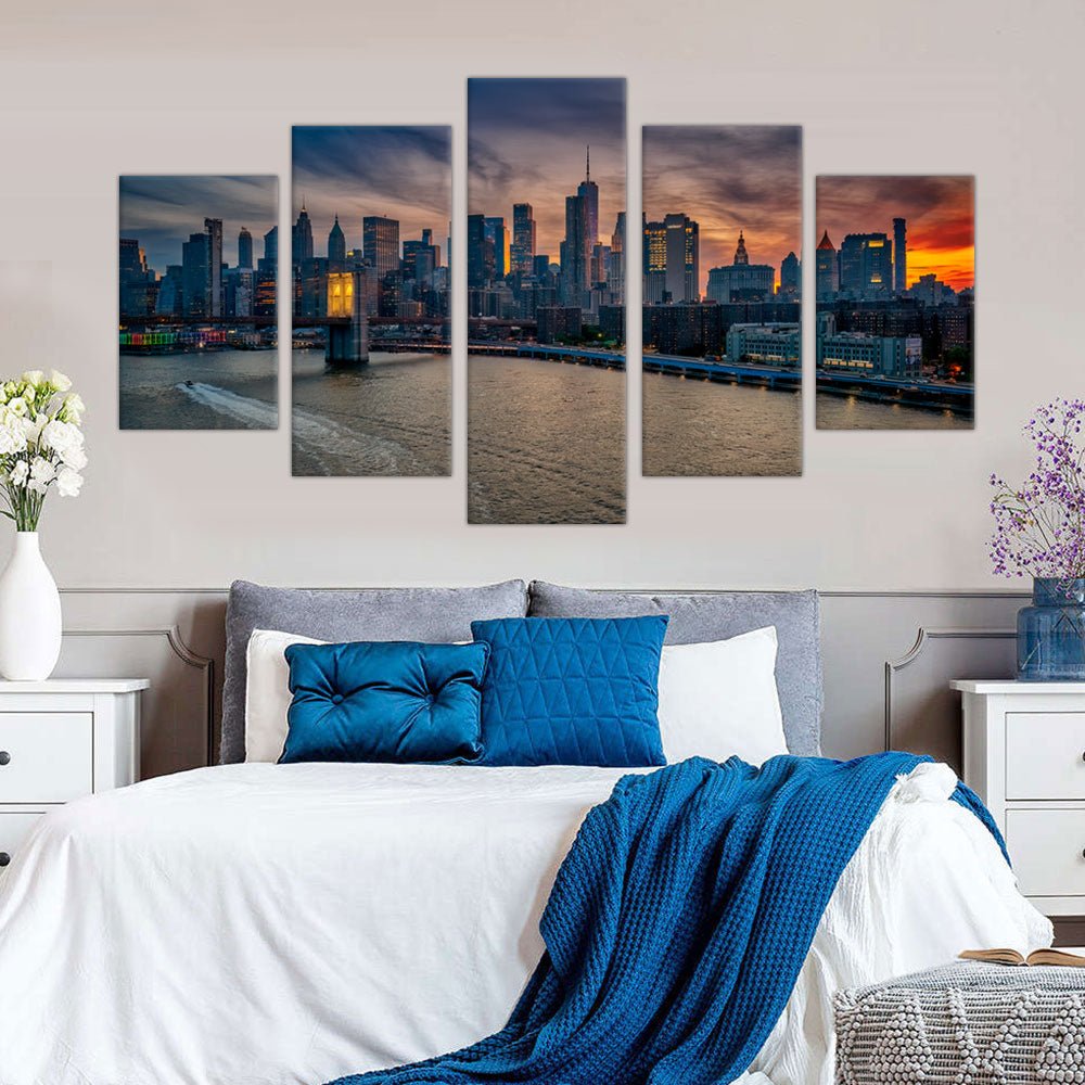 New York City Skyline and Brooklyn Bridge Canvas Wall Art