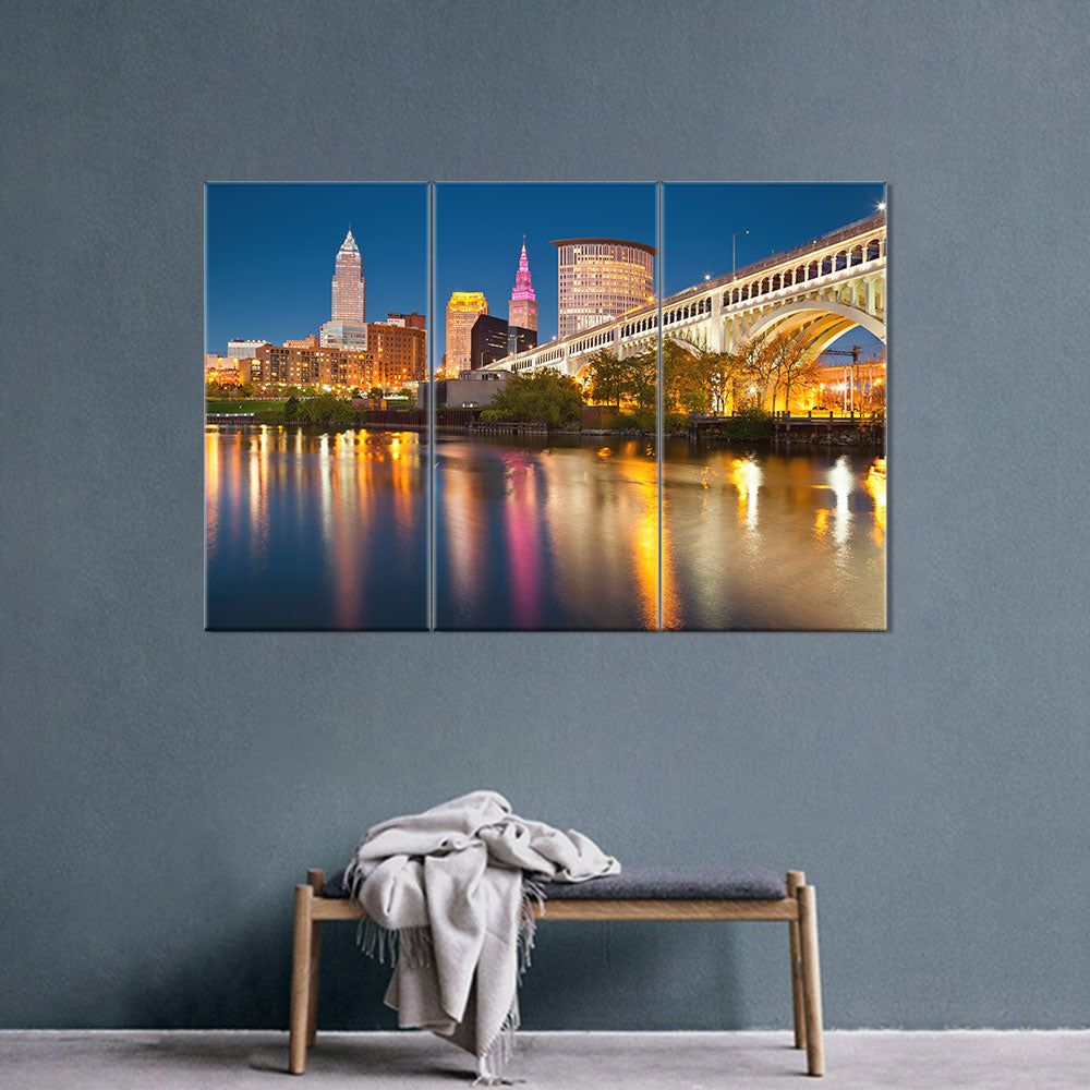 Ohio Cleveland City Skyline Canvas Wall Art