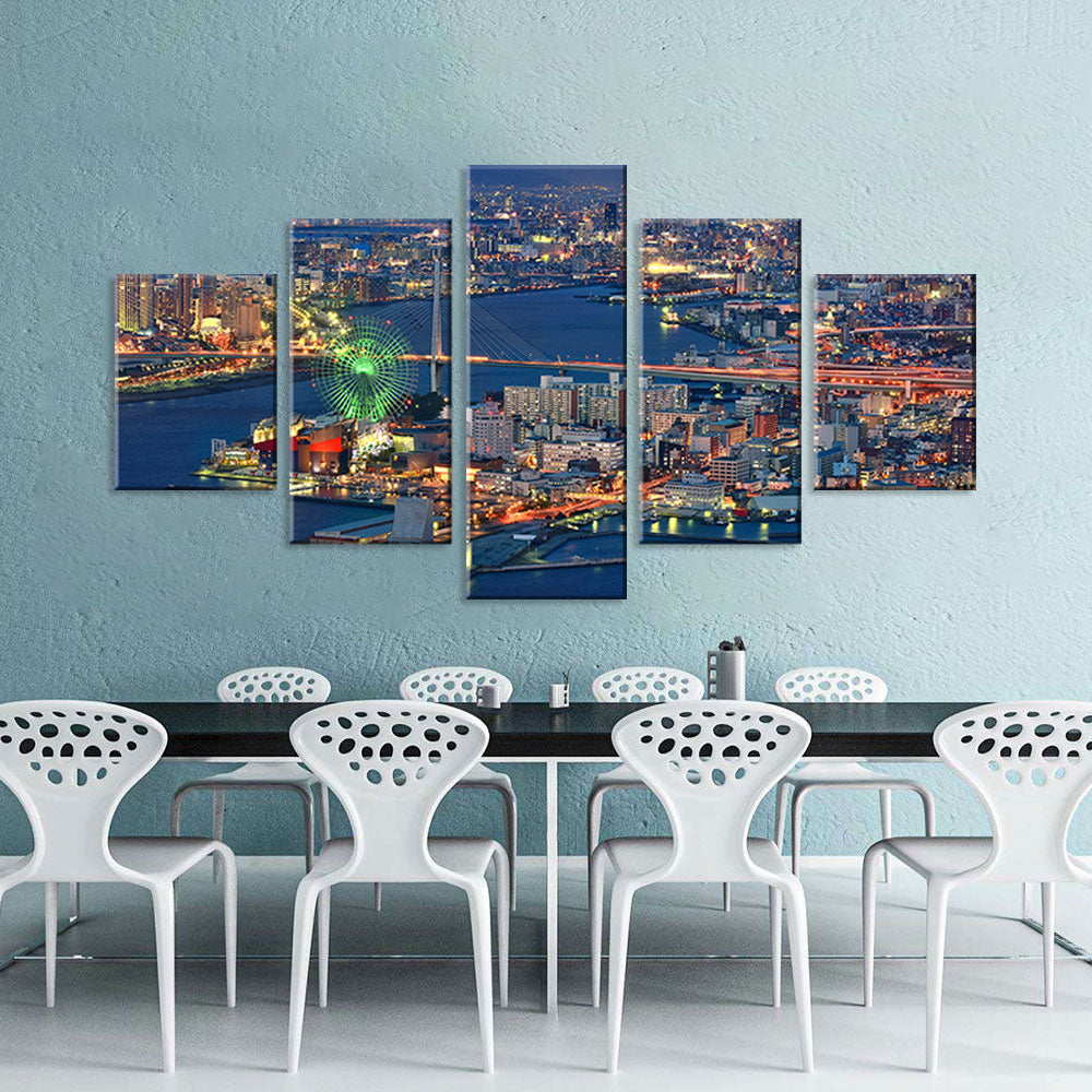 Osaka Bay Night View Canvas Wall Art