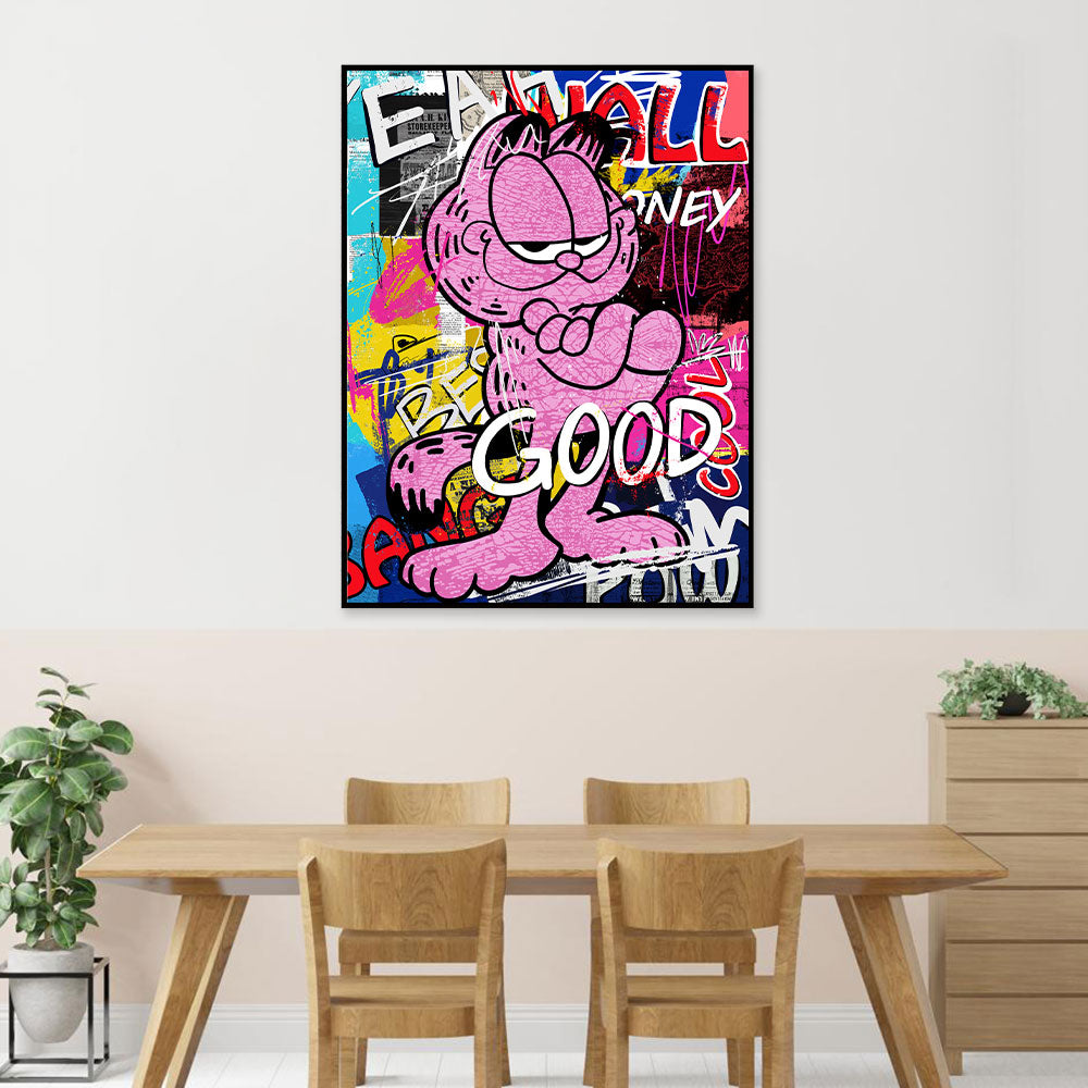 Pink Garfield Graffiti Canvas Wall Art