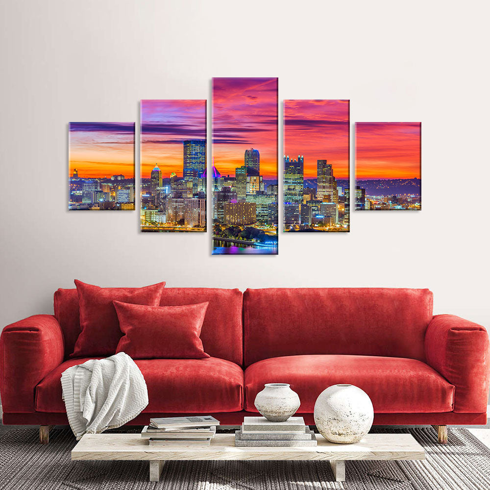 Pittsburgh Skyline Night View Canvas Wall Art