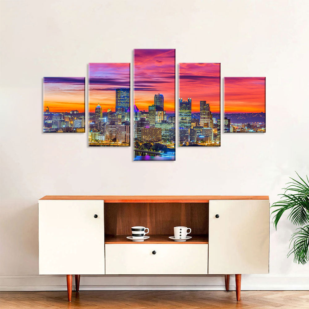 Pittsburgh Skyline Night View Canvas Wall Art