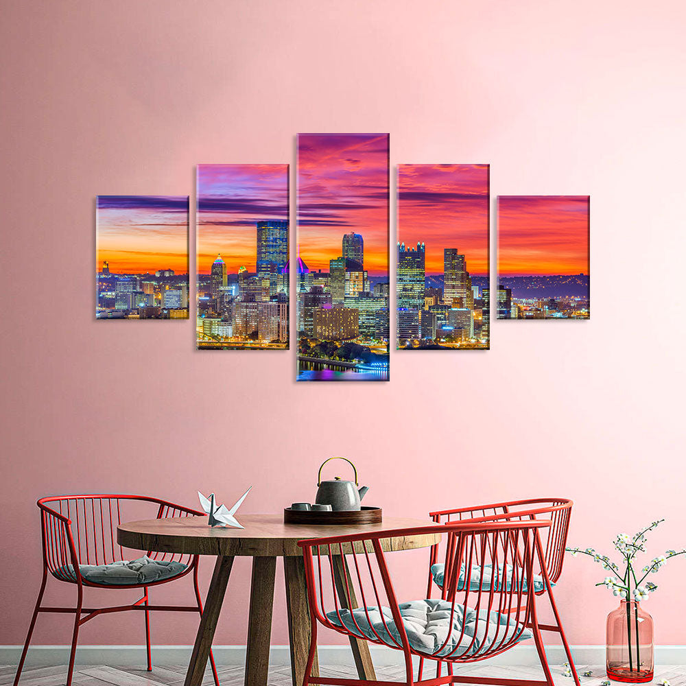 Pittsburgh Skyline Night View Canvas Wall Art