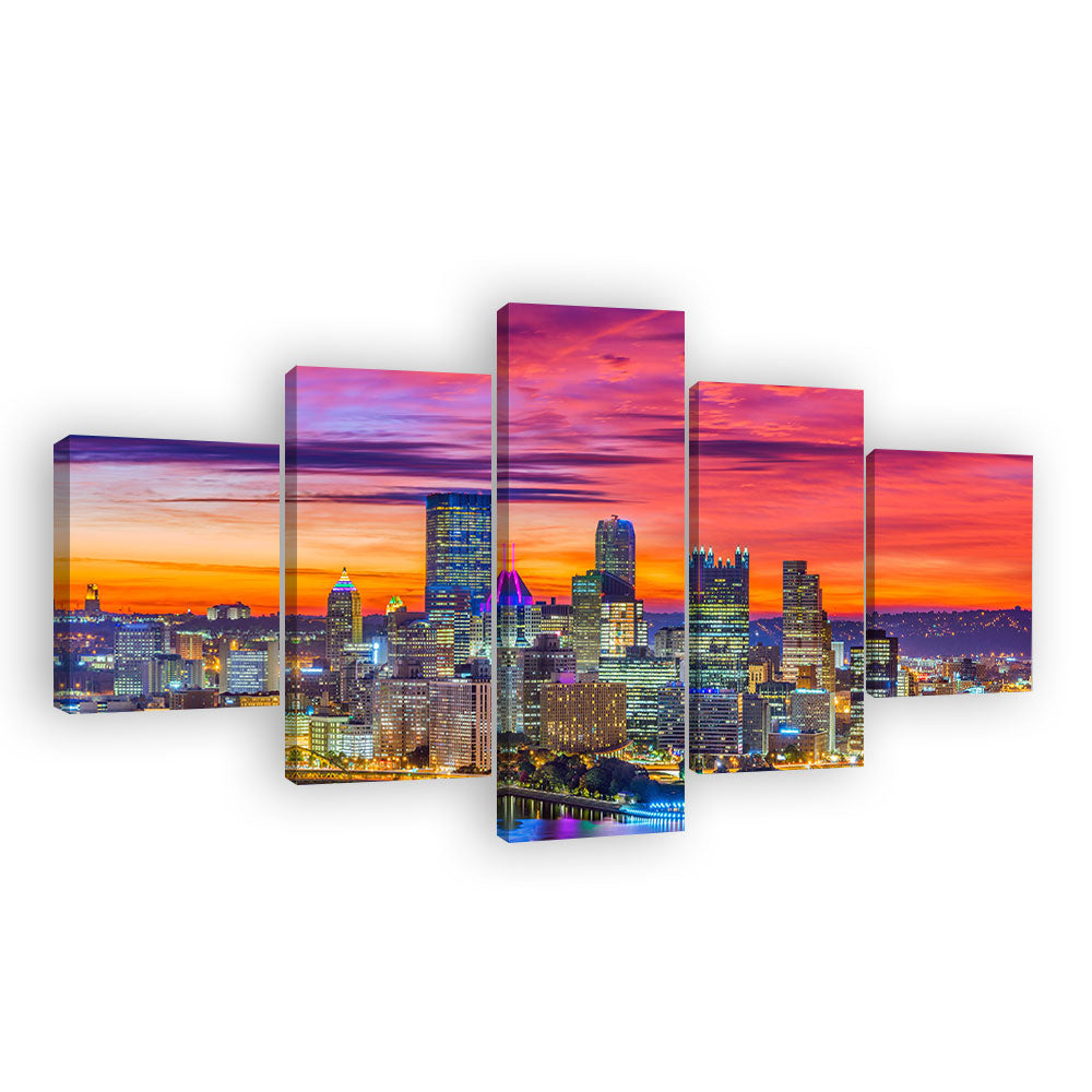 Pittsburgh Skyline Night View Canvas Wall Art